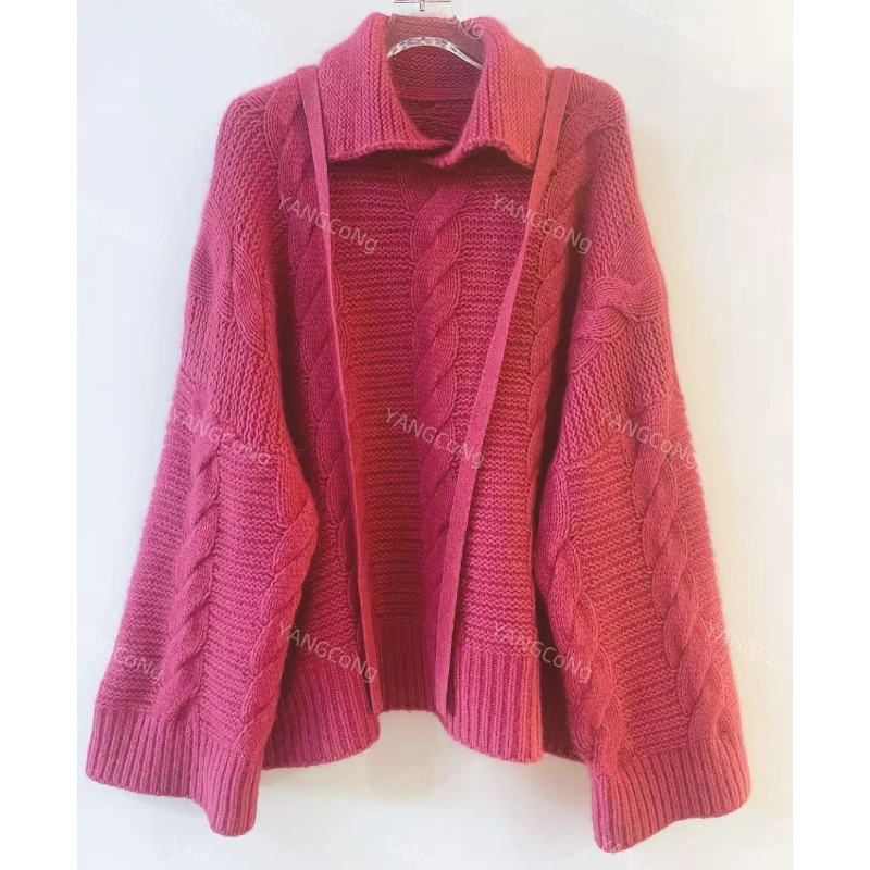 【芙尼兰限定】高端纱线秋冬新款女士高端翻领麻花针织慵懒风毛衣女