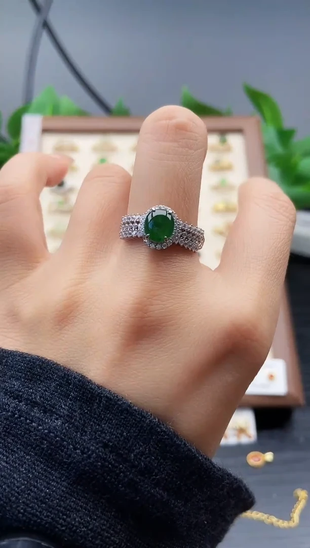 银S925镶嵌戒指翡翠12