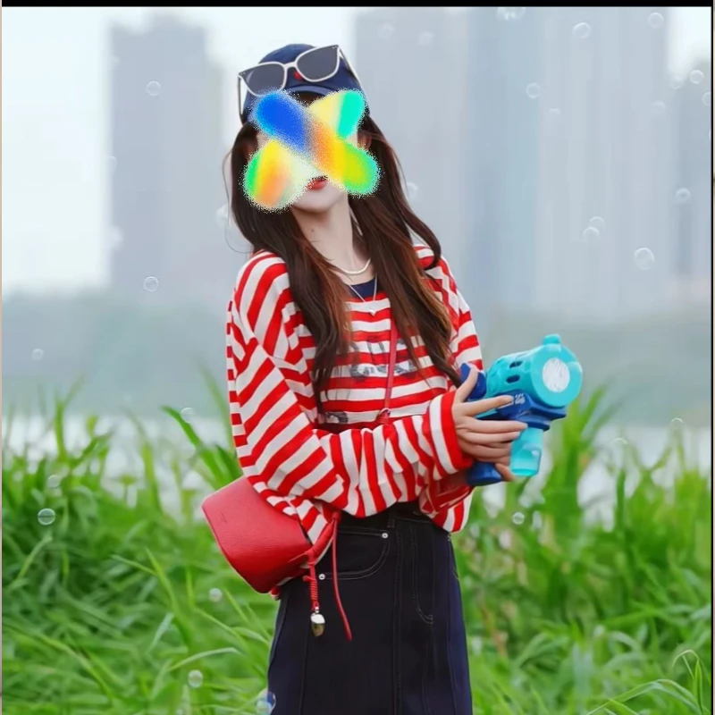 华丽微微条纹法则春夏新款撞色条纹透气防晒