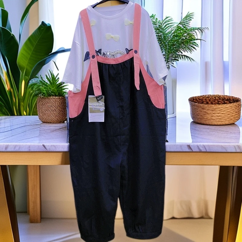 150-200斤 八分哈伦版牛仔棉个性背带裤（单条背带裤）