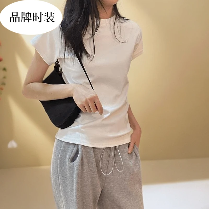 品牌时装肩女棉质显瘦打底衫内搭修身春t恤白色基础西装百搭正