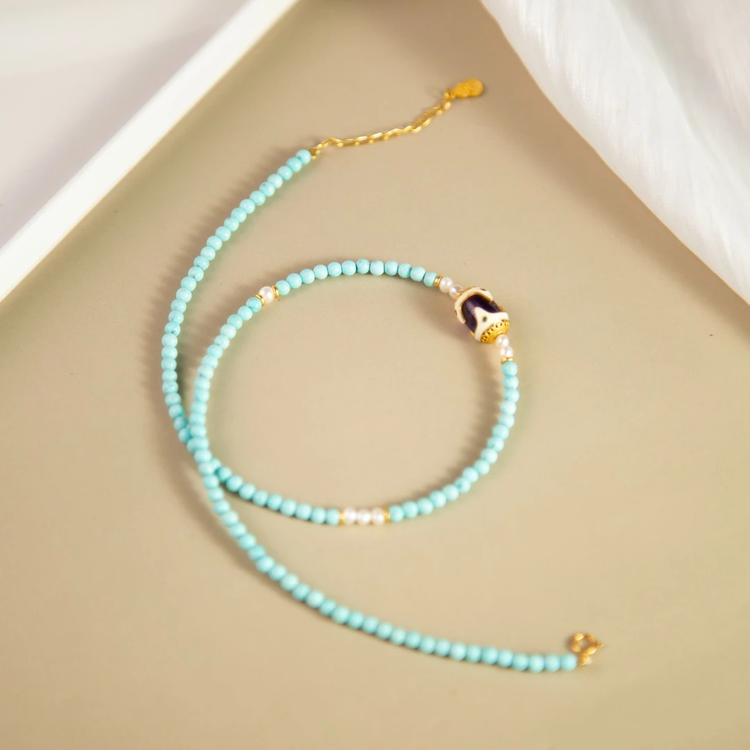 大喻家原创设计原矿绿松石米珠项链复古小众