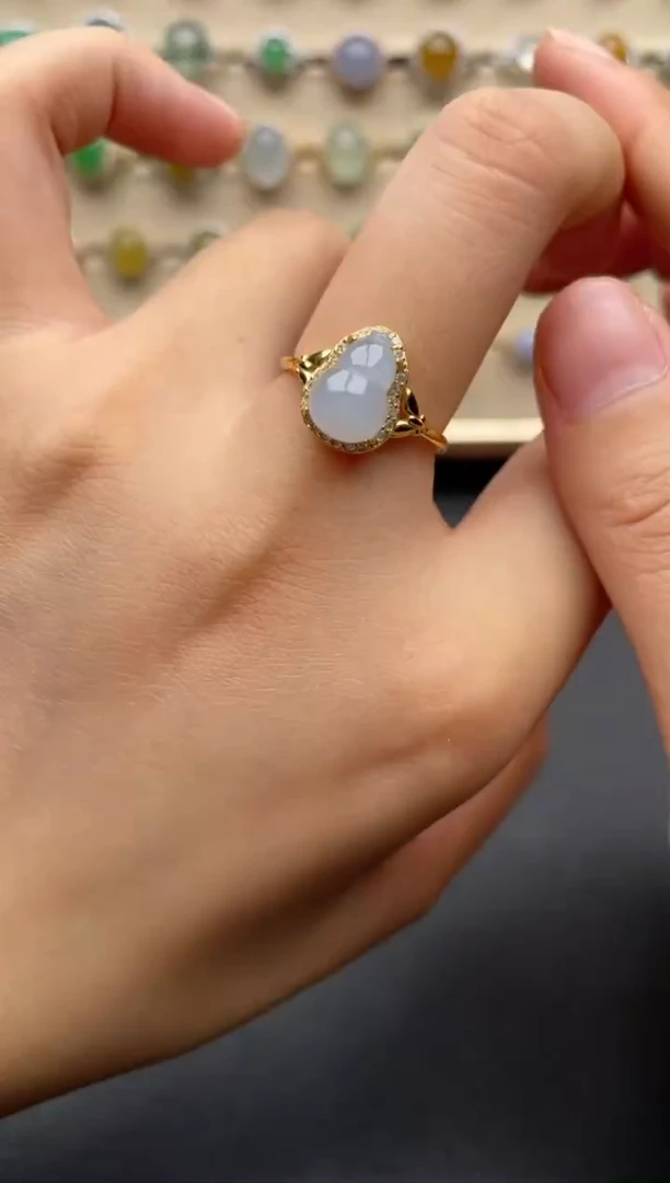 银S925镶嵌戒指翡翠一物一证一礼盒