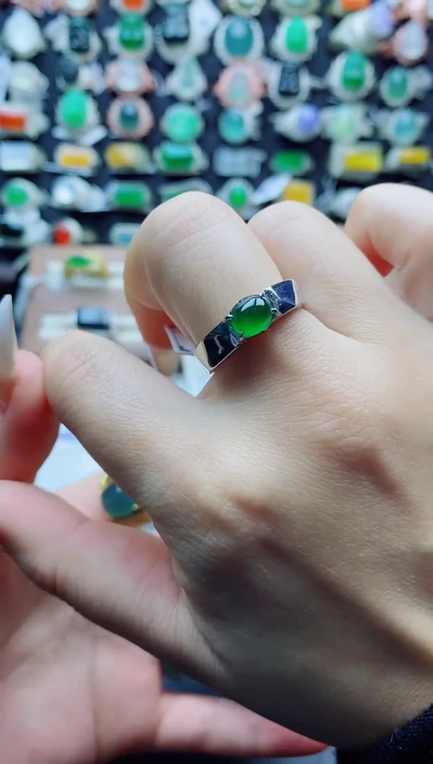 未镶嵌戒指翡翠拓****）天然翡翠A货男戒