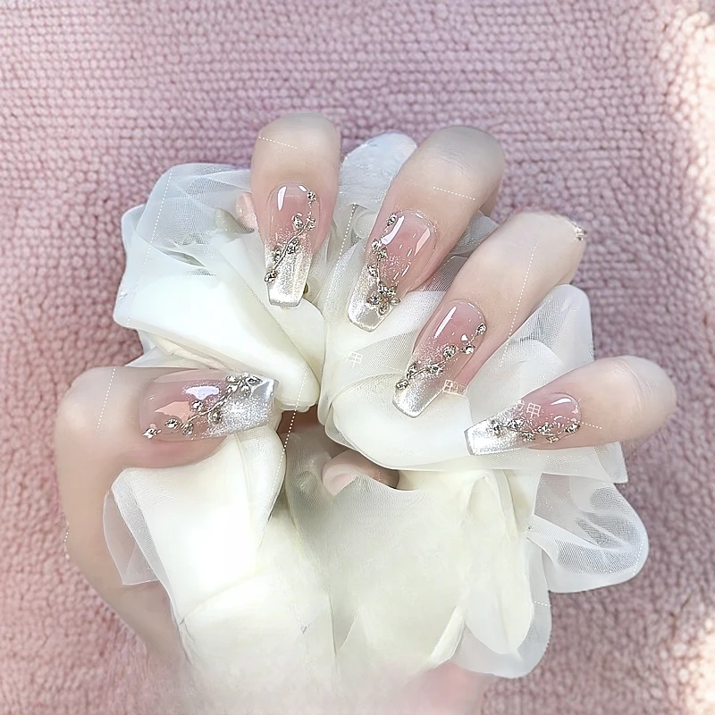 【月光星河】纯手工穿戴甲爆闪钻渐变猫眼气质款光疗美甲成品可拆卸