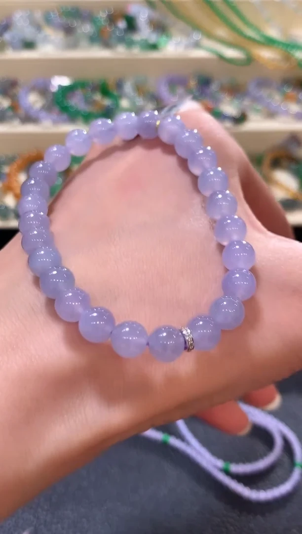 18K金镶嵌手串翡翠z174 紫色有色差