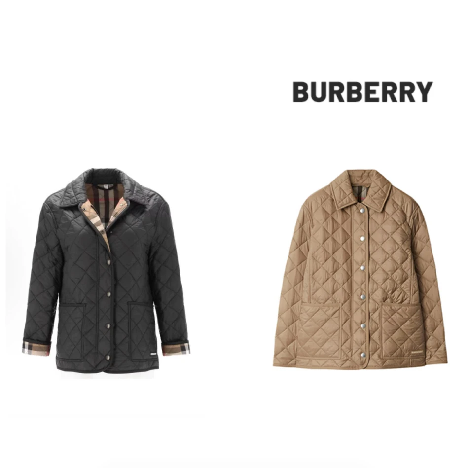 未使用 BURBERRY/博柏利 翻领格纹棉服 女款 黑色
