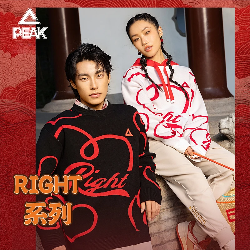 五谷丰登 匹克圆领套头红色毛衣新春蛇年保暖情侣百搭长袖