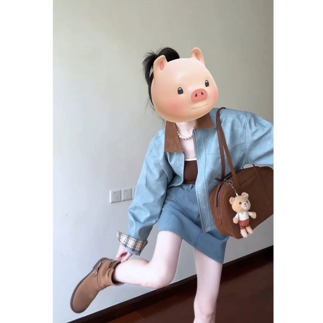 2025秋季流行一整套时尚甜美减龄宽松设计感吊带外套短裙三件套