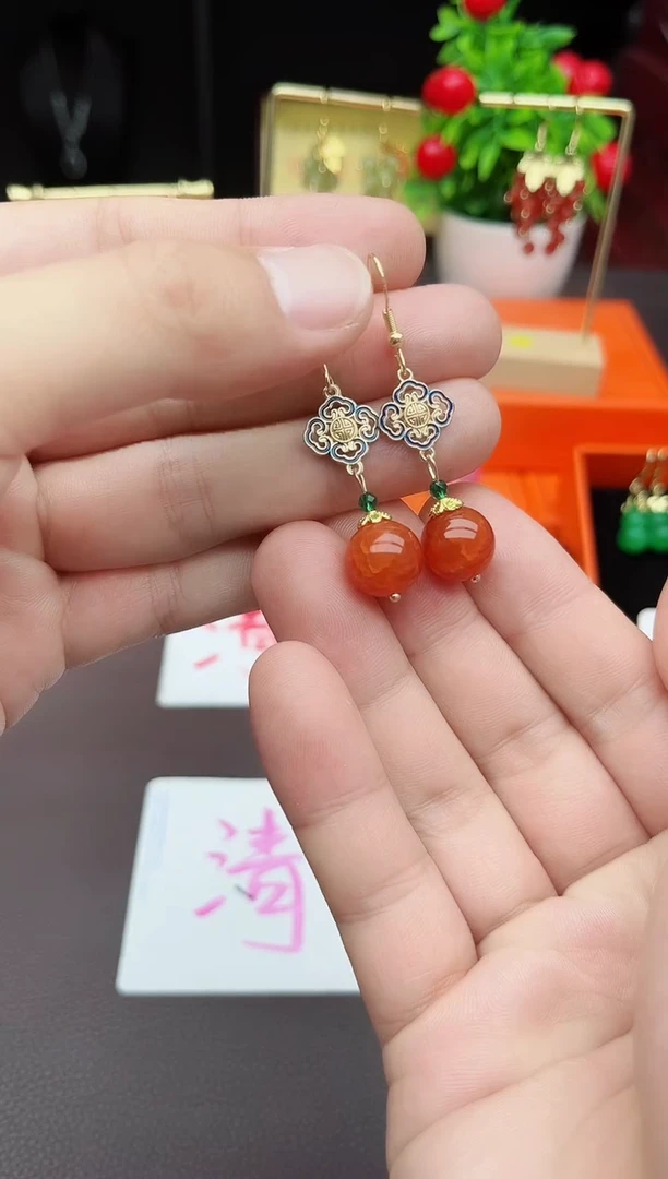 玛瑙/玉髓耳饰银S925镶嵌223000