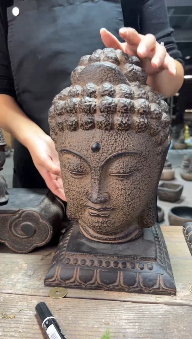 陶土大佛头+莲花底座