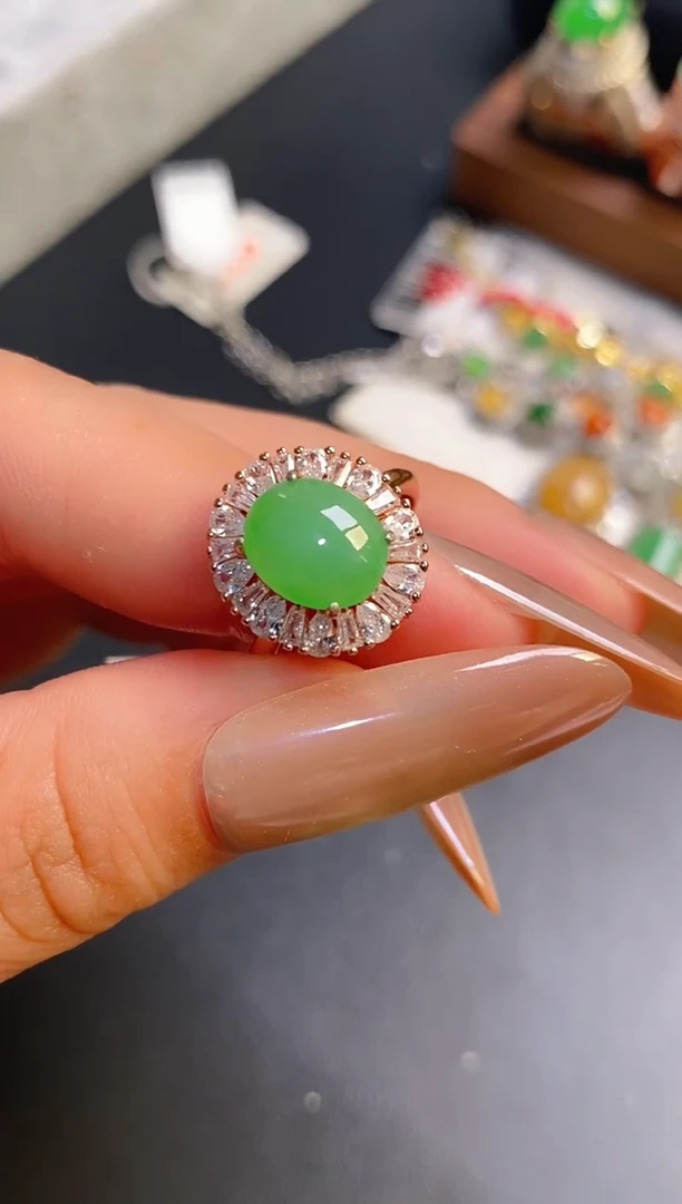 银S925镶嵌戒指翡翠天然