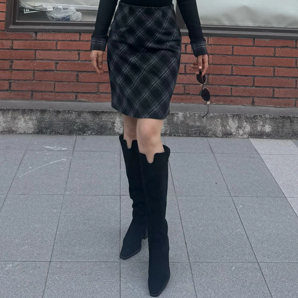 时装秋季千鸟格百搭中长款复古秋冬时尚毛呢韩版0078