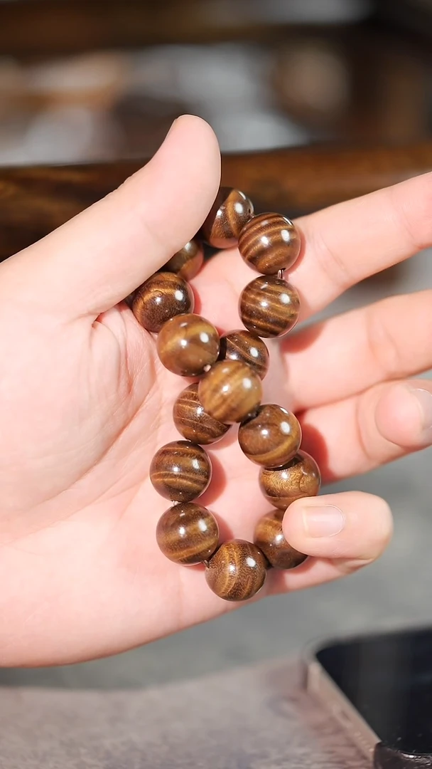 金丝楠手串/手链阴沉满水波纹精品15mm圆珠