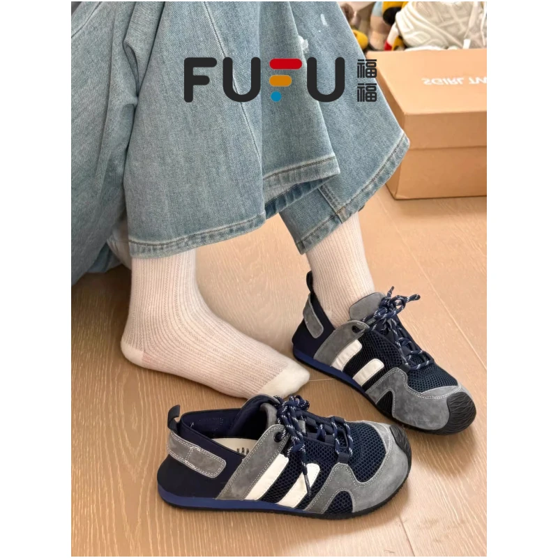 福福小众丑萌复古德训鞋女2025夏季新款网面透气休闲运动阿甘板鞋