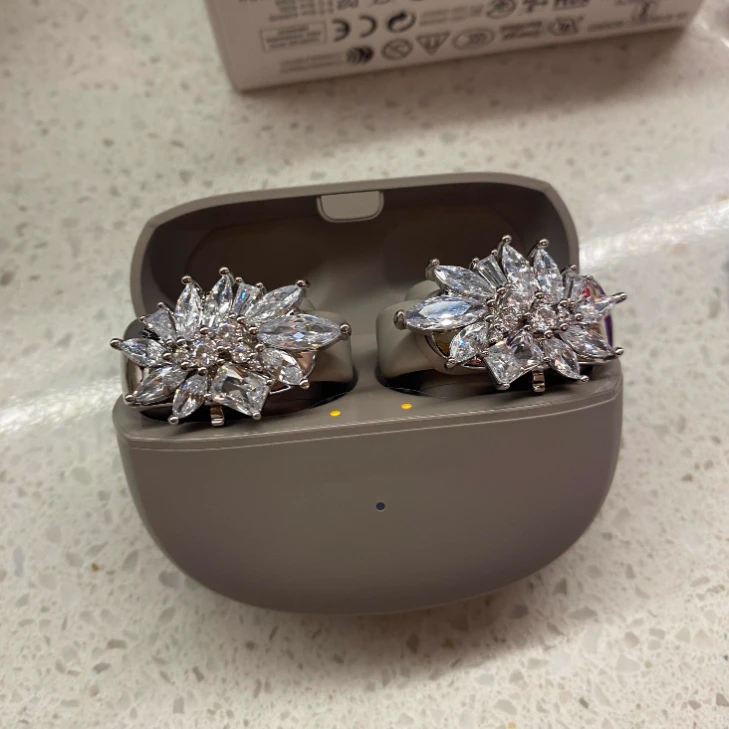 铜合金耳饰 精致繁花耳机配饰个性diy装饰锆石耳机夹扣小众设计款