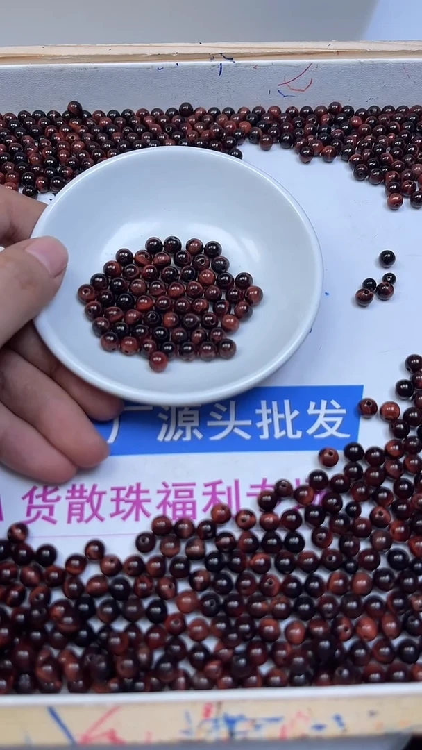 未镶嵌散珠硅化玉B2444 红 虎 眼6mm30颗12元