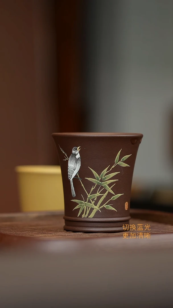 紫砂主人杯竹子泥绘