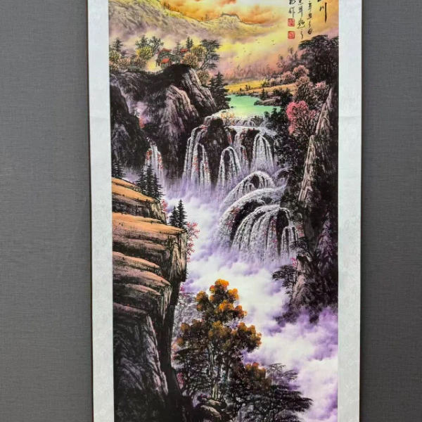 竖幅三尺《锦绣山川》软装裱成品