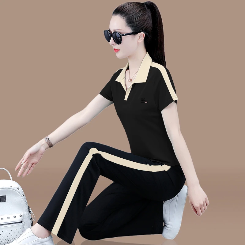 夏季冰丝休闲运动套装2025短袖女士新款时尚宽松休闲服夏装两件套