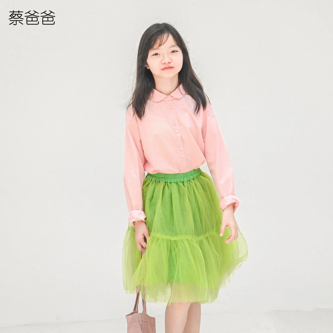 蔡爸爸童装春秋装少女全棉娃娃领衬衫长袖粉红上衣服102+160+637