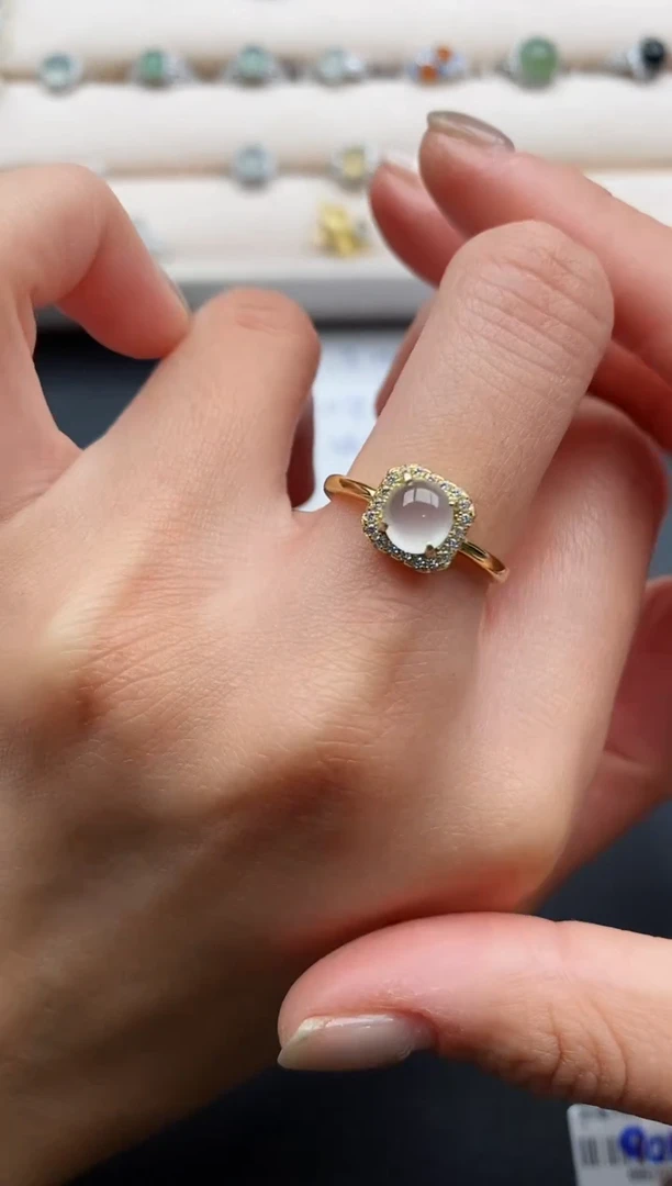 银S925镶嵌戒指翡翠缅甸天然A货翡翠44  7-10