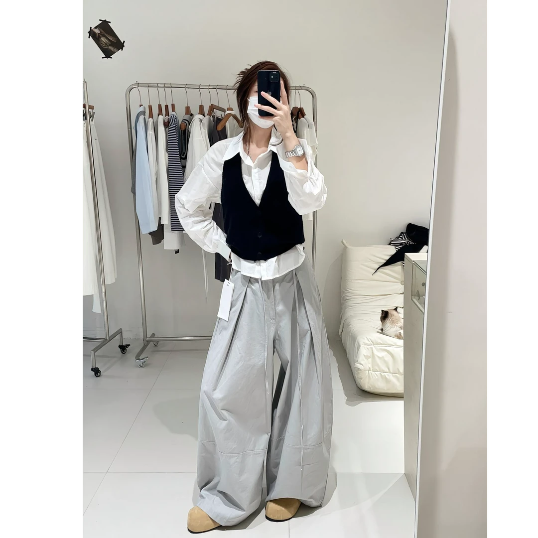 2025超火一整套韩版简约高级干净秋季女装衬衫背心马甲裤子三件套