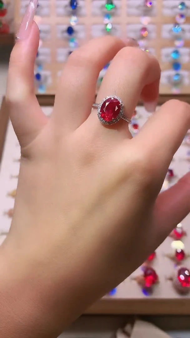 银S925镶嵌戒指红宝石8*10
