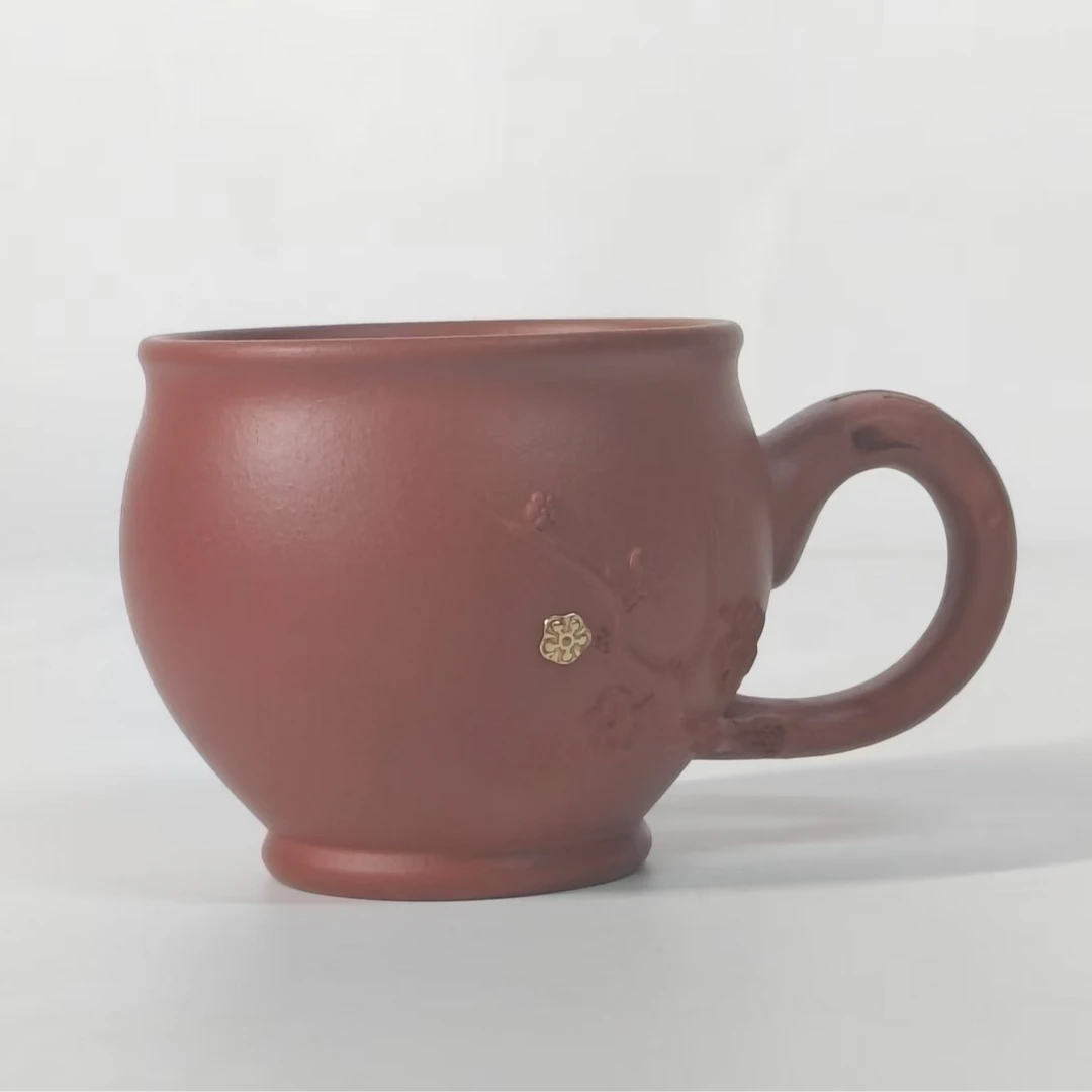 三壶 镶嵌梅花杯 160cc 红泥 紫砂杯 SH0197