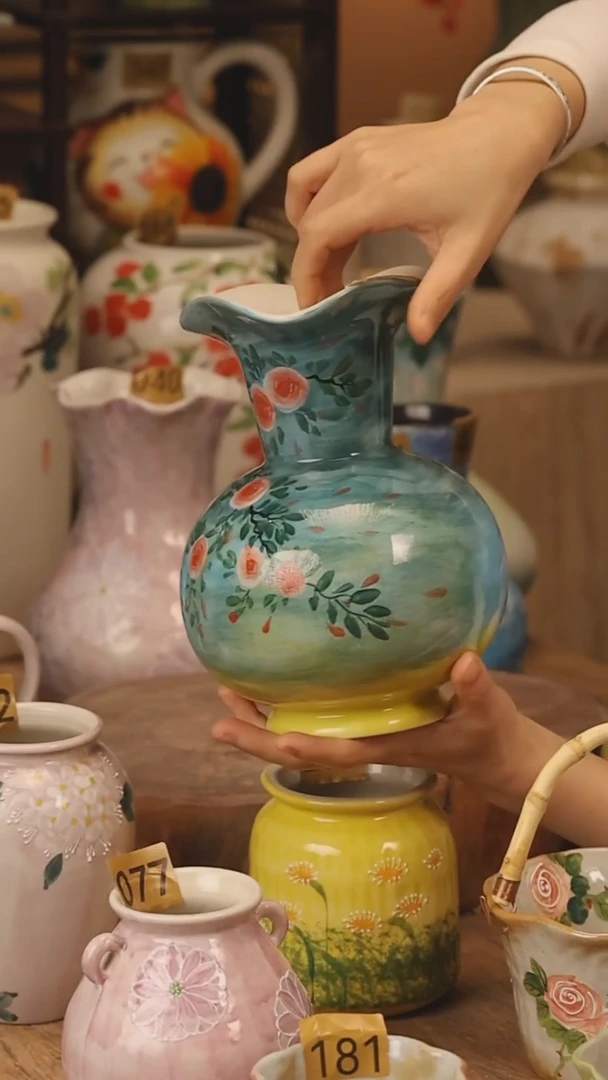 陶瓷景德镇设计师手作花器摆件侘寂风@M702@