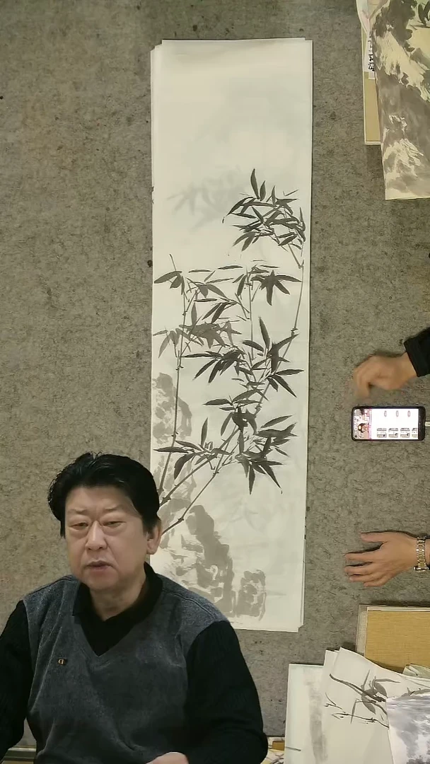 国画四尺对开  墨竹条屏 34*138cm