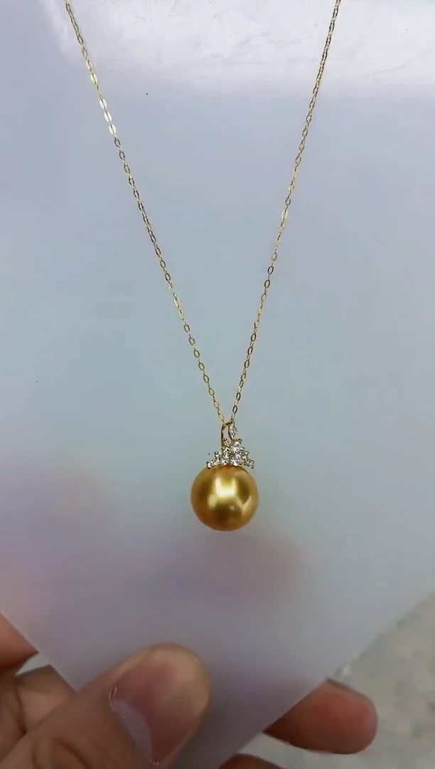 18K金镶嵌DA海水珍珠金珠吊坠11-12 ss179