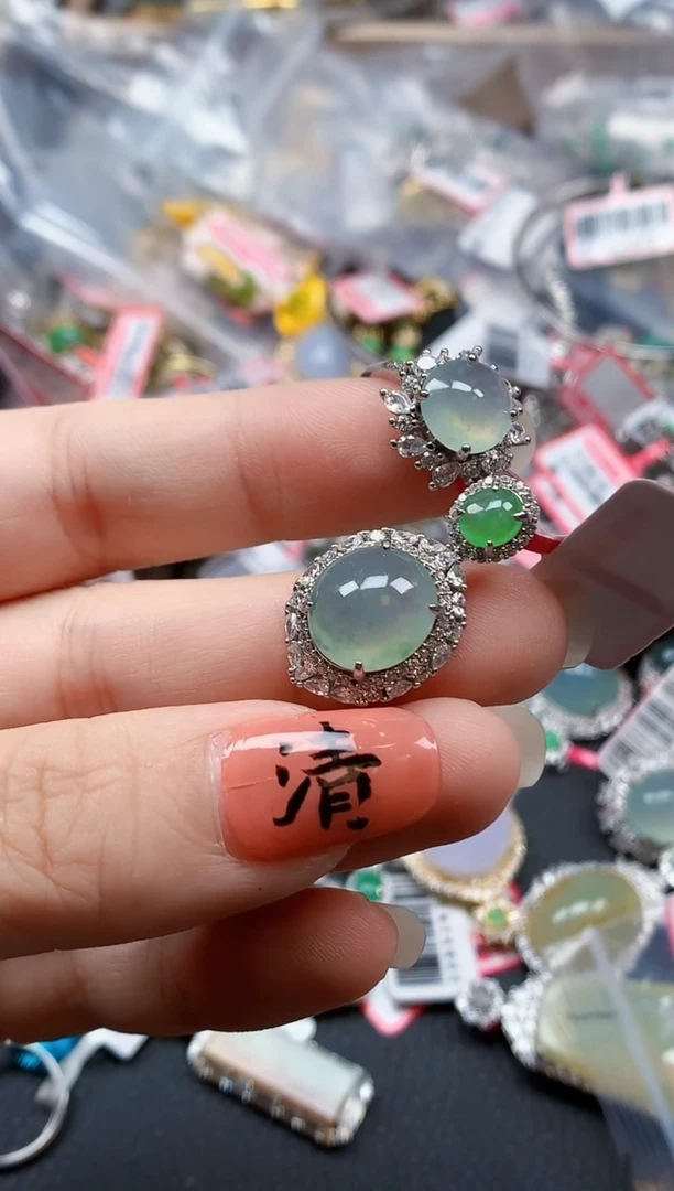 银S925镶嵌戒指翡翠天然A货缅甸翡翠