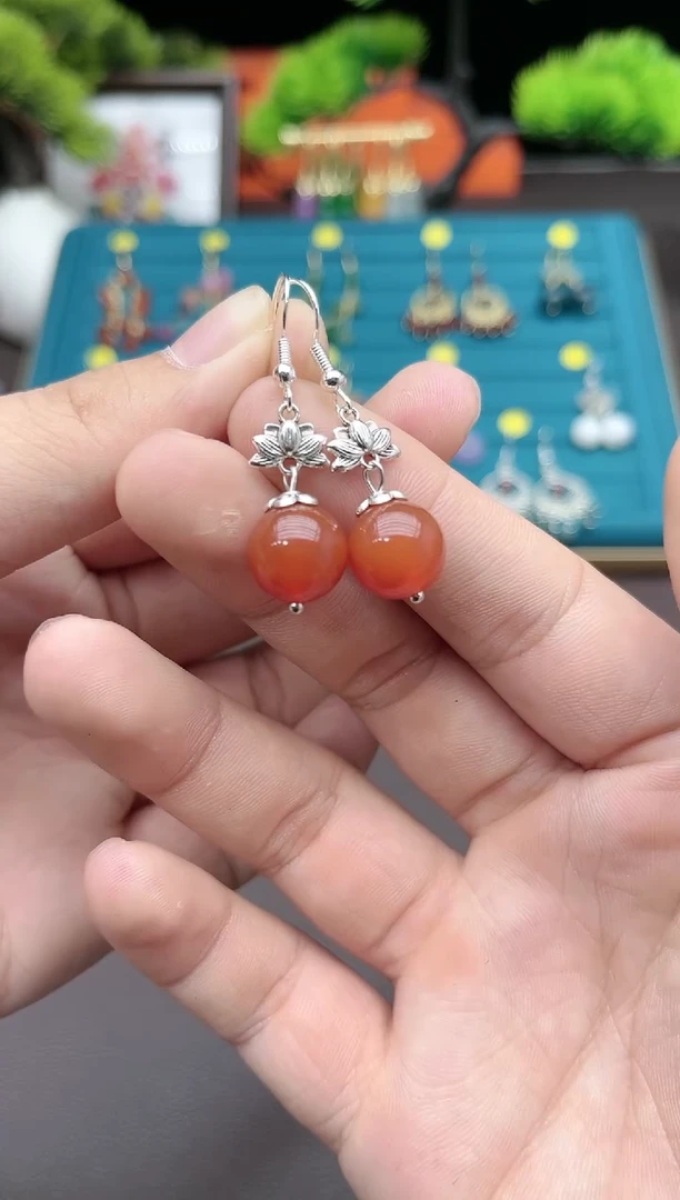 【闪购商品】南红玛瑙耳饰银S925镶嵌718000