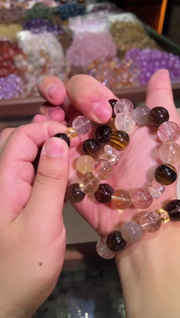 未镶嵌手链水晶14mm+黑金超七虎眼DIY（多样性发一）