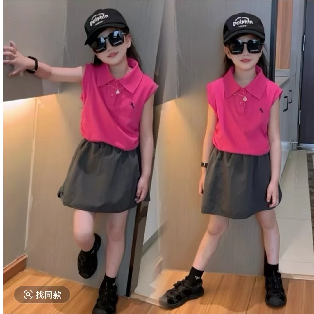 韩国女童夏季套装2025新款儿童学院风夏装韩版背心短裙两件套洋气