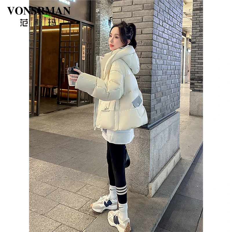 白色羽绒服女短款小个子2025冬季新款90白鸭绒面包服加厚时尚外套