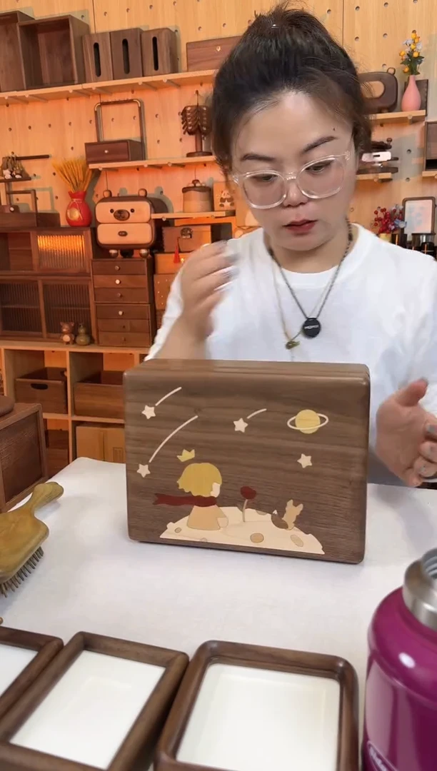 木北美黑胡桃小王子镶嵌收纳首饰盒