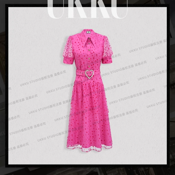 【UKKUSTUDIO】气质女士休闲时尚百搭衬衣玫红色连衣裙614329