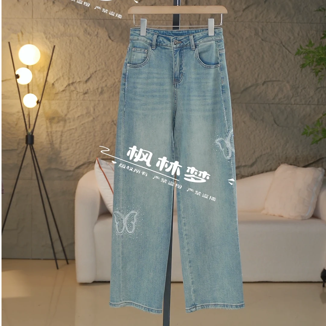 2025春夏必入牛仔裤棉质面料超舒适阔腿版型搭配灵动蝴蝶刺绣791