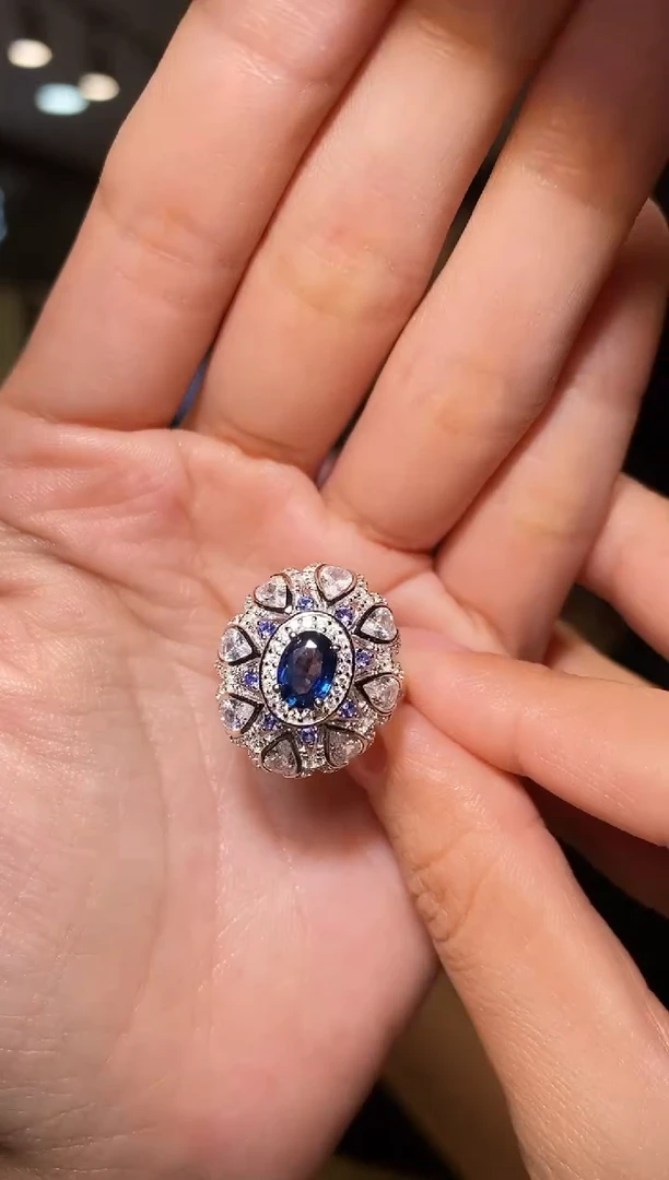 蓝宝石戒指银S925镶嵌011戒指