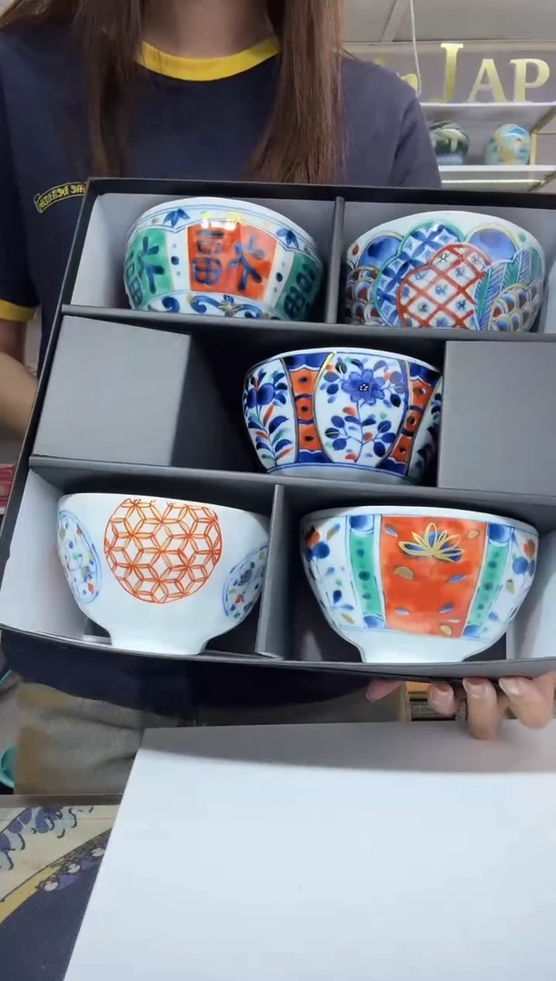 陶瓷彩绘蓝凛堂12.5厘米饭碗5只装