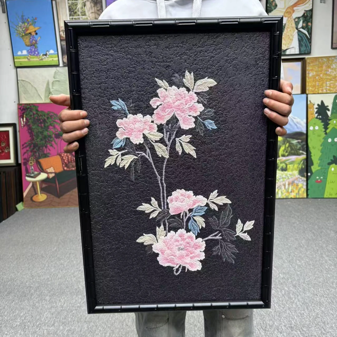 法式复古玄关装饰画牡丹花卉绣客厅书房挂画146