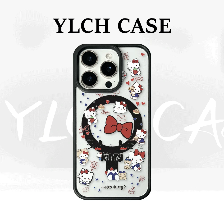 磁吸亚克力手机壳适用苹果16卡通15/13全包12镂空kt猫猫