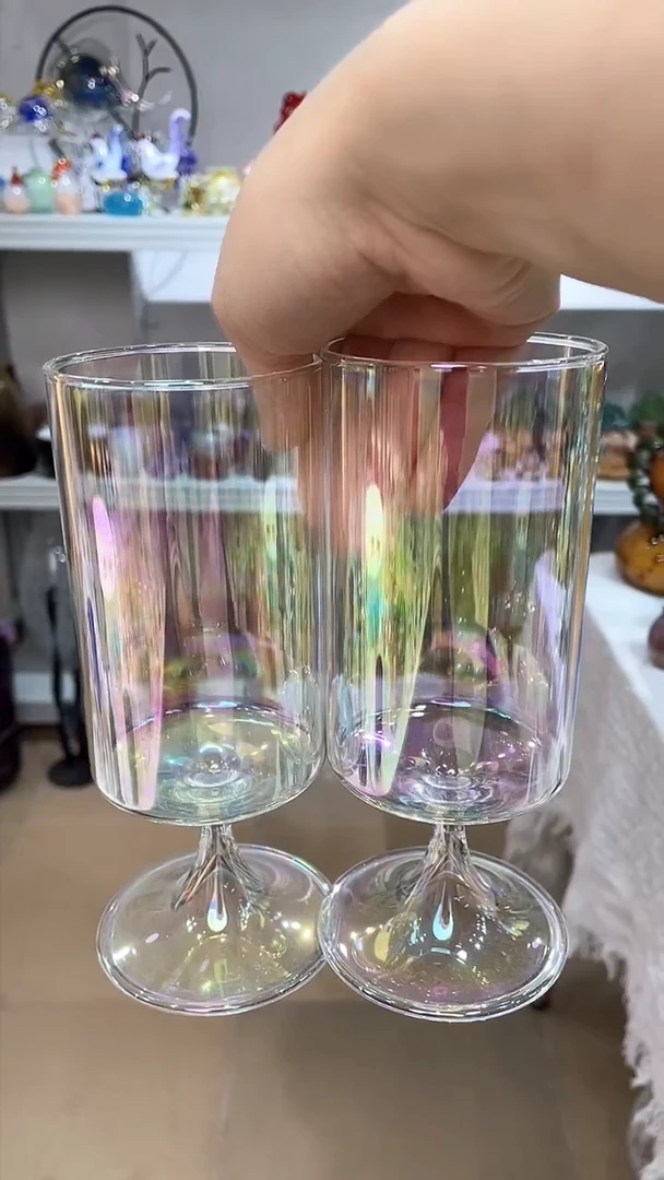 【闪购商品】水晶玻璃2只矮脚炫彩杯