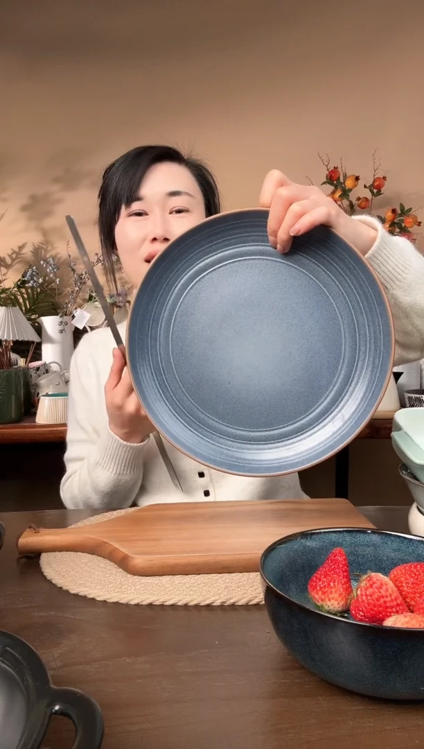 【闪购商品】瓷片10.5英寸窑变螺纹大盘微瑕