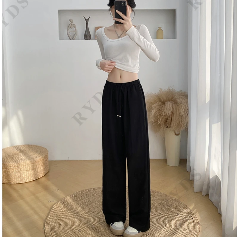 贝尔25318亚麻+棉休闲裤女士春夏秋运动宽松百搭薄款高腰显瘦高贵