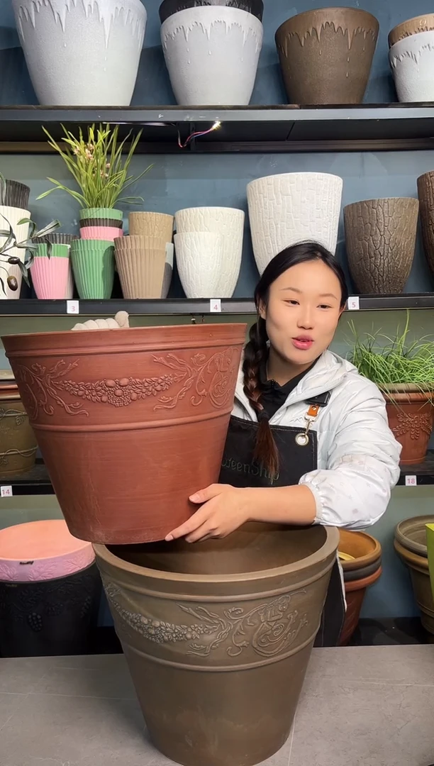 41*33/OC41/陶土色大口径浮雕纹理大花盆