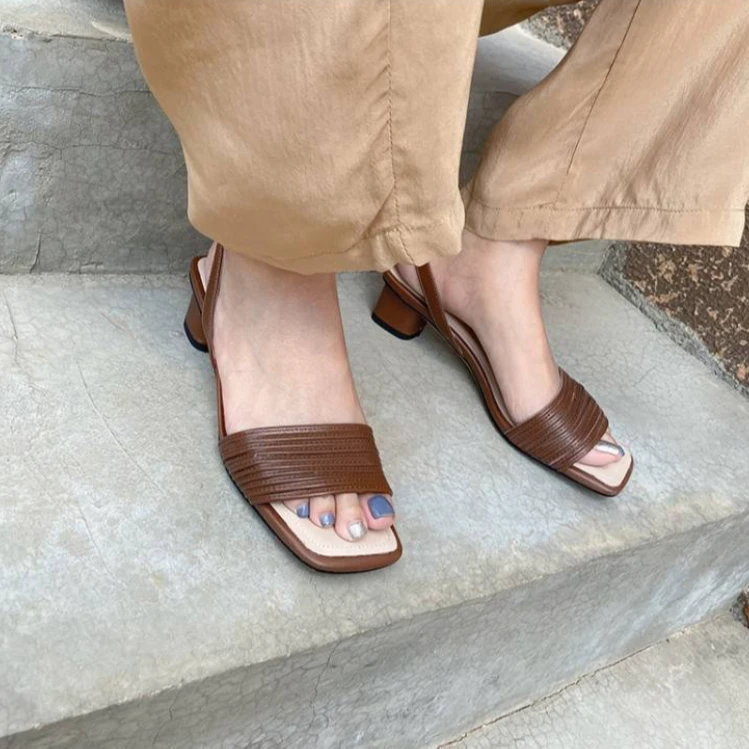 李大龙-4CM/春季新款简约风粗跟凉鞋鞋舒适女鞋A12