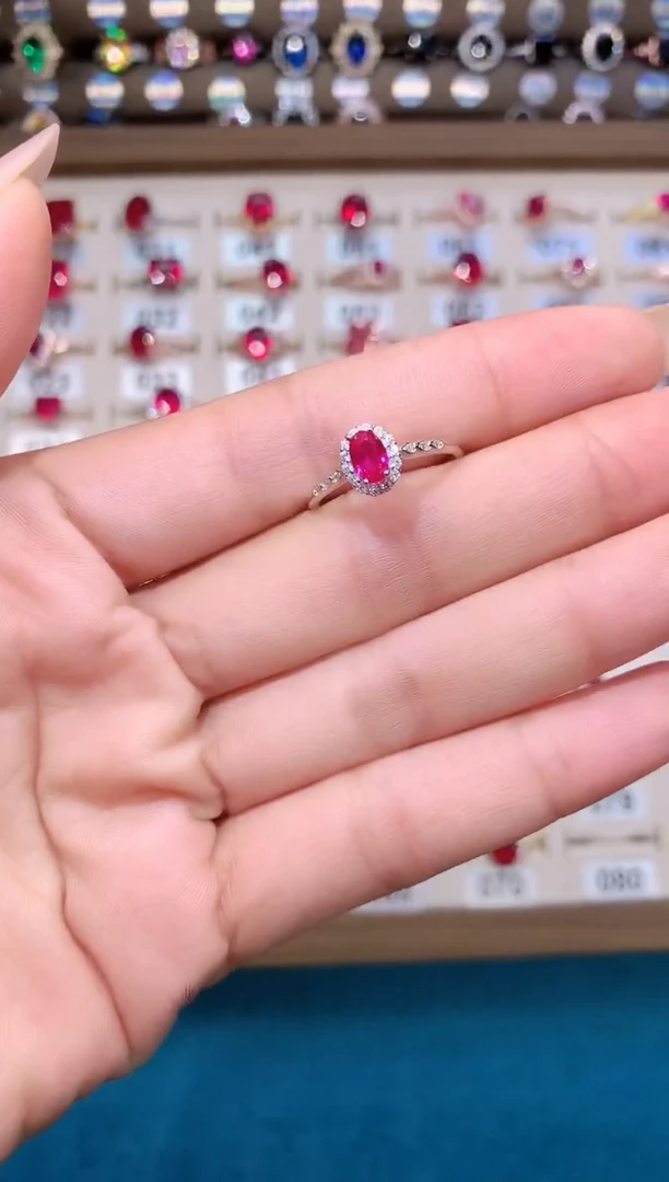红宝石戒指银S925镶嵌46白
